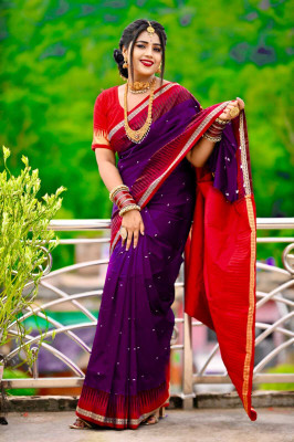 Sijileen Temple Border, Woven Sambalpuri Art Silk Saree(Purple)