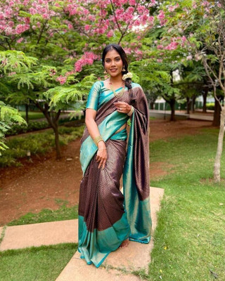 Bansari Textiles Woven Banarasi Art Silk Saree(Blue)