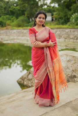 Niraaya Solid/Plain, Woven Narayanpet Handloom Pure Cotton Saree(Pink)