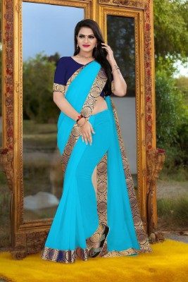 Volmina Solid/Plain Chanderi Cotton Blend Saree(Light Blue)