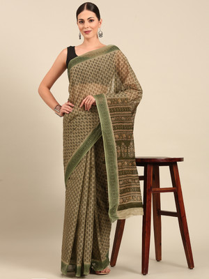 SHANVIKA Printed Daily Wear Pure Cotton Saree(Beige)