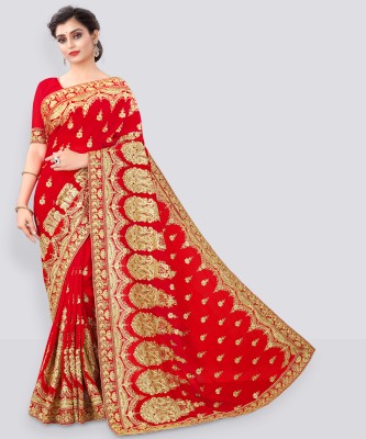 b bella creation Self Design, Embroidered Bollywood Georgette Saree(Red)