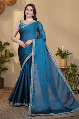 MAYRAAFASHION Embellished Bollywood Georgette Saree(Blue)