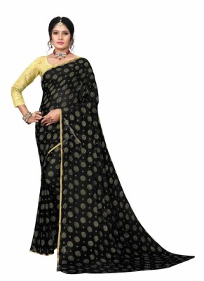 Houseofovya Printed Bollywood Chiffon Saree(Black)