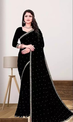 Nirvaan Solid/Plain Bollywood Chiffon Saree(Black)