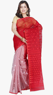 Fagunbou soft dhakai Embellished Jamdani Cotton Silk Saree(Red)