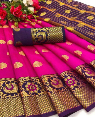 Doroly Woven Banarasi Jacquard Saree(Pink)