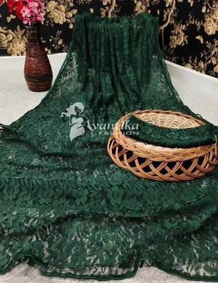 Vragi Dyed, Woven Bollywood Net Saree(Dark Green)