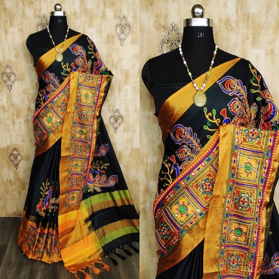 Divastri Self Design, Embroidered, Woven Bollywood Jacquard, Cotton Silk Saree(Mustard, Black)