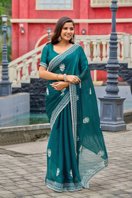 Divastri Embroidered Bollywood Chiffon Saree(Green)