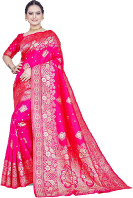 SHRIMAY Self Design Banarasi Silk Blend, Art Silk Saree(Pink)