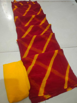 Lambu Fashion Solid/Plain Leheria Chiffon Saree(Maroon)