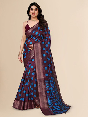 Moda Rapido Printed Bollywood Cotton Blend Saree(Purple, Blue)