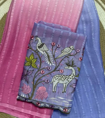 Ethina Fashion Embroidered Bollywood Brasso Saree(Purple)