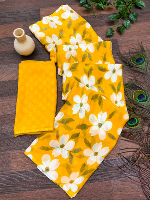 Anand Sarees Floral Print Daily Wear Georgette Saree(Yellow)