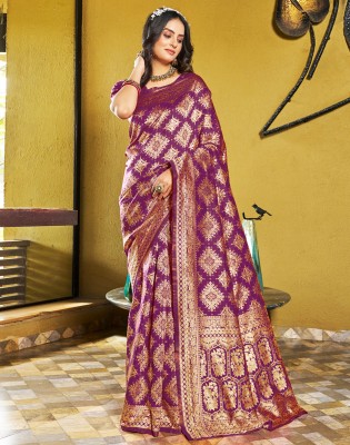 Samah Woven, Embellished, Self Design Banarasi Art Silk Saree(Purple, Gold)