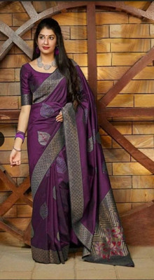 Aldwych Woven Bollywood Silk Blend Saree(Purple)