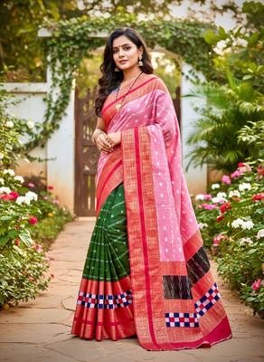 SHREELAXMI collection Self Design Sambalpuri Pure Cotton Saree(Green, Pink)