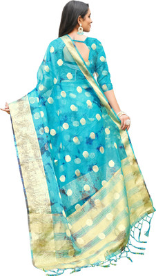 Aarunika AF Solid/Plain, Woven Bollywood Organza Saree(Blue)