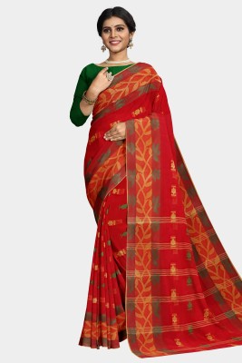 SANVISAREE Woven Tant Pure Cotton Saree(Red, Yellow)