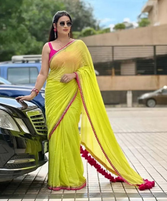 Suntex Embellished Bollywood Georgette Saree(Yellow)