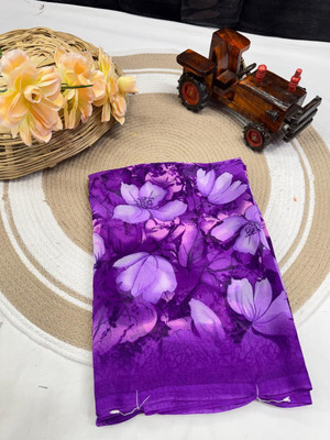 VRAJRAJ SAREES Printed, Floral Print Bollywood Georgette Saree(Purple)