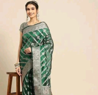 DHARM CREATION Embellished Banarasi Organza Saree(Green)