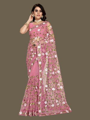 Verviza Embroidered Bollywood Net Saree(Multicolor)