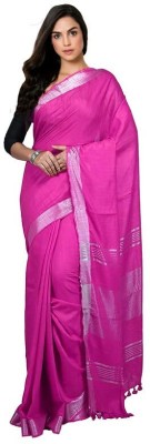 Nimra Crafts Solid/Plain Bhagalpuri Cotton Linen Saree(Pink)