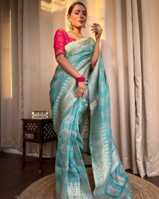 NENCY FASHION Woven Banarasi Pure Silk Saree(Blue)