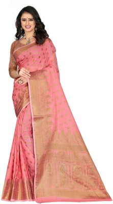 Shopya Woven Kanjivaram Pure Silk, Cotton Silk Saree(Pink)