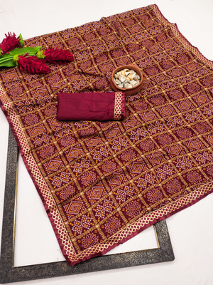 Kanooda Prints Printed Bandhani Georgette Saree(Maroon)