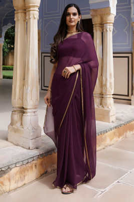 SainiVastra Solid/Plain Bollywood Chiffon Saree(Purple)