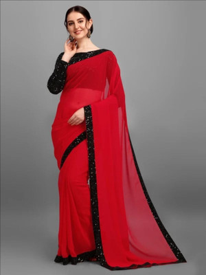 Manan Creation Embellished Bollywood Georgette Saree(Red)