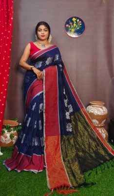 Anjali textile Woven Handloom Pure Cotton Saree(Blue)