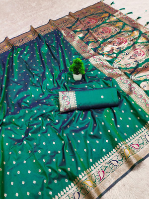 Pandadi Saree Woven Banarasi Cotton Silk Saree(Green)