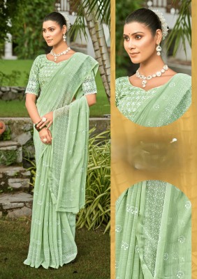 Sanskriti Synthetics Embellished Bollywood Chiffon Saree(Green)