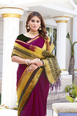 Aarunika SKT Solid/Plain Bollywood Organza Saree(Magenta)