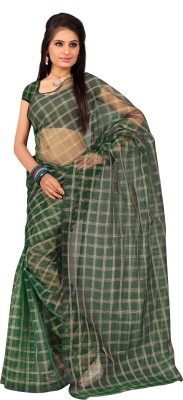 Suali Checkered Daily Wear Tussar Silk Saree(Green)