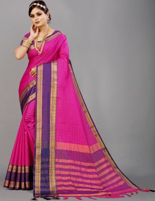 Miswa Woven, Checkered, Dyed Bollywood Cotton Silk, Tussar Silk Saree(Pink)