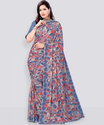 Kanooda Prints Printed Daily Wear Georgette Saree(Grey)