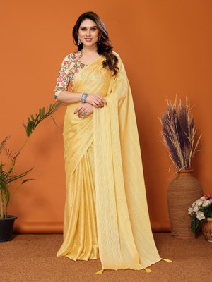 Vedant Vastram Self Design Bollywood Polyester Saree(Yellow)