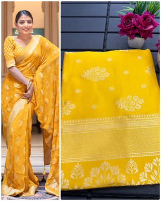 A To Z Cart Solid/Plain Banarasi Art Silk Saree(Yellow)