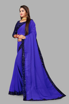 RamKrupa Creation Embroidered Bollywood Georgette Saree(Blue)