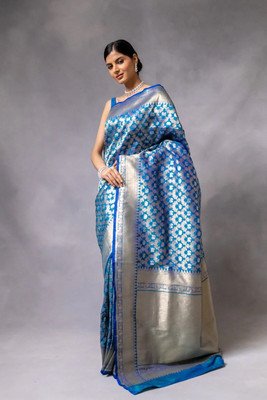 SHREE KSHETRAPAL CREATION Self Design Banarasi Pure Silk Saree(Blue)