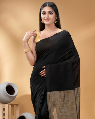 Desh Bidesh Woven, Solid/Plain, Paisley Handloom Handloom Cotton Blend, Pure Cotton Saree(Black)