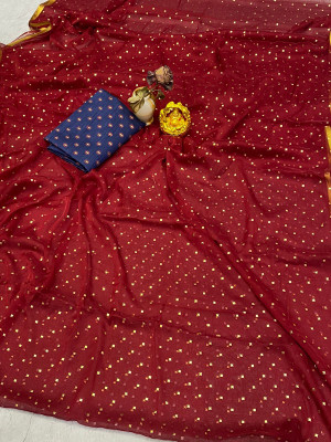 V And V Shop Polka Print Daily Wear Chiffon Saree(Maroon)