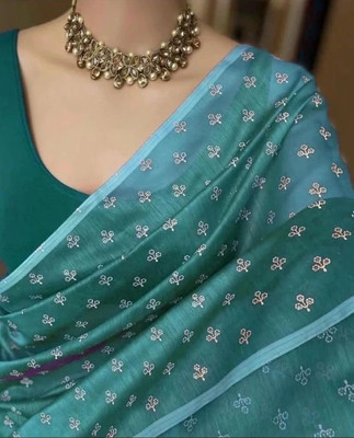 PIYA DESIGNER Hand Painted Handloom Chanderi Saree(Dark Blue)