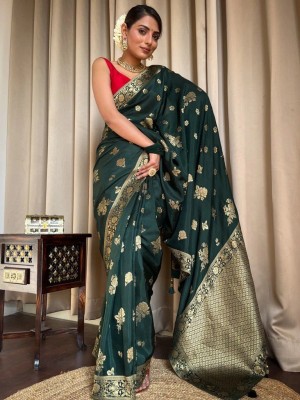 khodal creation Printed Kanjivaram Cotton Silk Saree(Green)