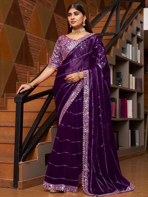 jashvicreation Embellished, Embroidered Bollywood Georgette Saree(Purple)